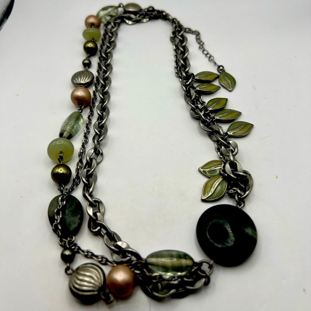 Lia Sophia multi strand silver tone Labradorite stone beaded necklace